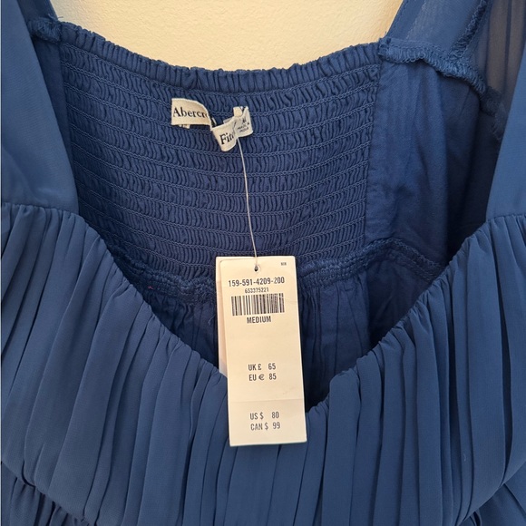 NWT Abercrombie & Fitch Blue Chiffon Babydoll Mini Dress Long Sleeve Size Medium - Picture 4 of 5